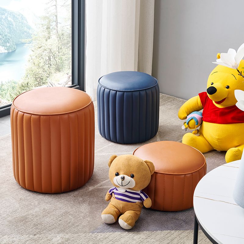 Modern Round Ottoman Pouf Genuine Leather Solid Water Resistant Ottoman for Children Clearhalo 'furn' 'furn_ottomans_poufs' 'Furniture' 'Living Room Furniture' 'Ottomans & Poufs' 'ottomans_poufs' 1200x1200_7ff8938e-0478-4b8e-92a3-7dcfc7c17b6c