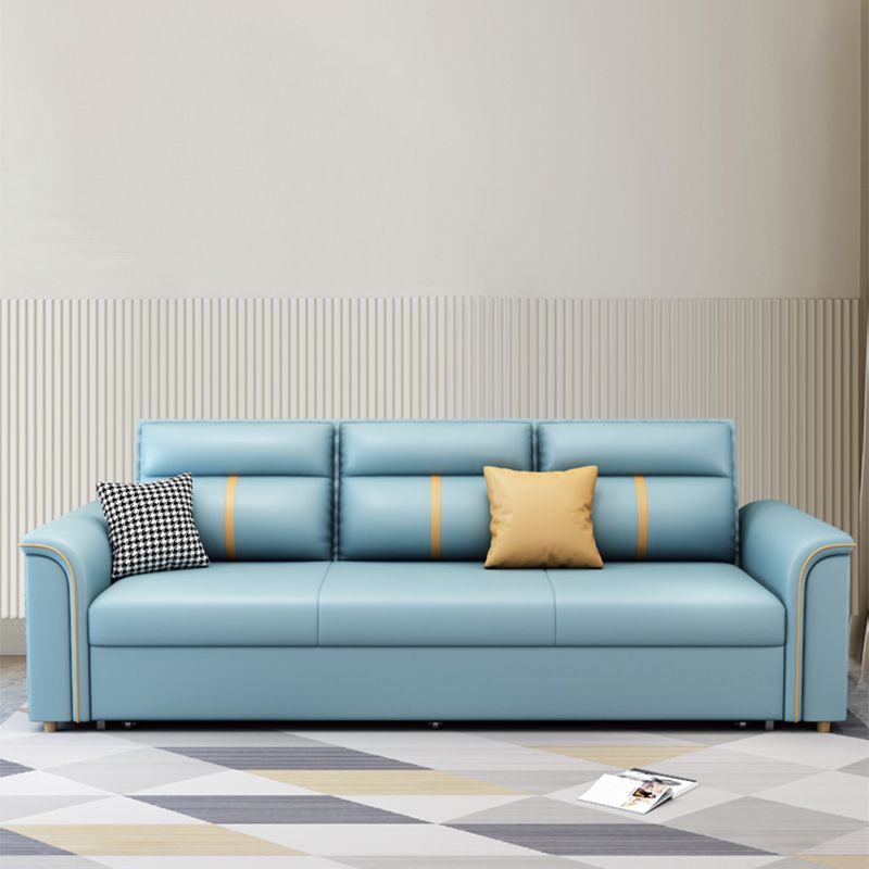 Faux Leather Sofa Bed with Pillows Sofa in Azure with Storage Clearhalo 'furn' 'furn_futons' 'Furniture' 'Futons & Daybeds' 'Futons' 'Living Room Furniture' 1200x1200_7ff985a5-87af-4ed3-aa9a-5f4d88135200