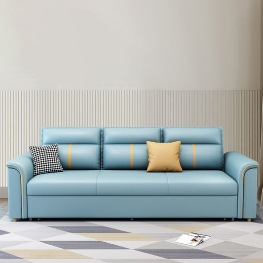 Faux Leather Sofa Bed with Pillows Sofa in Azure with Storage Clearhalo 'furn' 'furn_futons' 'Furniture' 'Futons & Daybeds' 'Futons' 'Living Room Furniture' 1200x1200_7ff985a5-87af-4ed3-aa9a-5f4d88135200