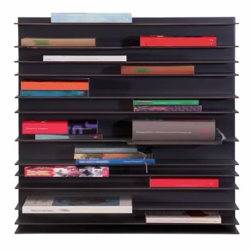 Industrial Closed Back Bookcase Floating Metal Bookshelf with Shelves