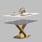 Mesa rectangular de comedor estilo Glam, mesa de piedra sinterizada con patas de metal para el hogar