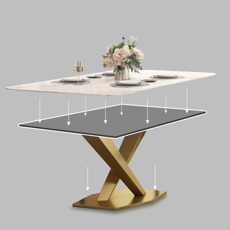 Mesa rectangular de comedor estilo Glam, mesa de piedra sinterizada con patas de metal para el hogar