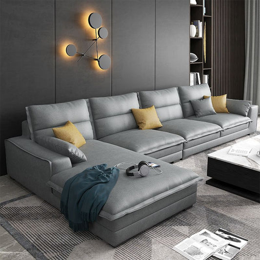 4-Seater Faux Leather Sectional with Pillows Back and Square Arms