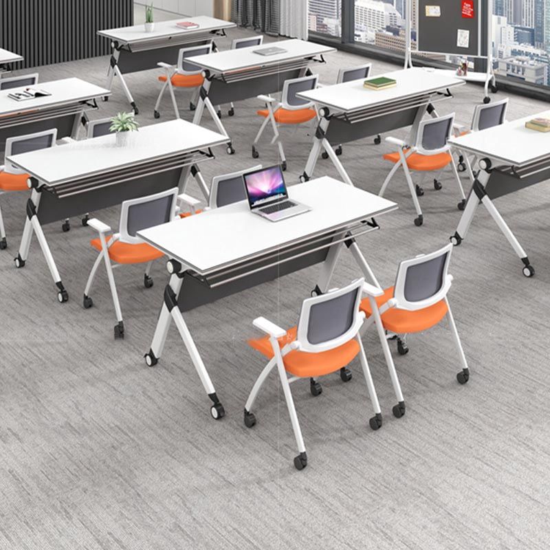 Escritorio de oficina moderno con ruedas escritorio rectangular de madera fabricada blanca