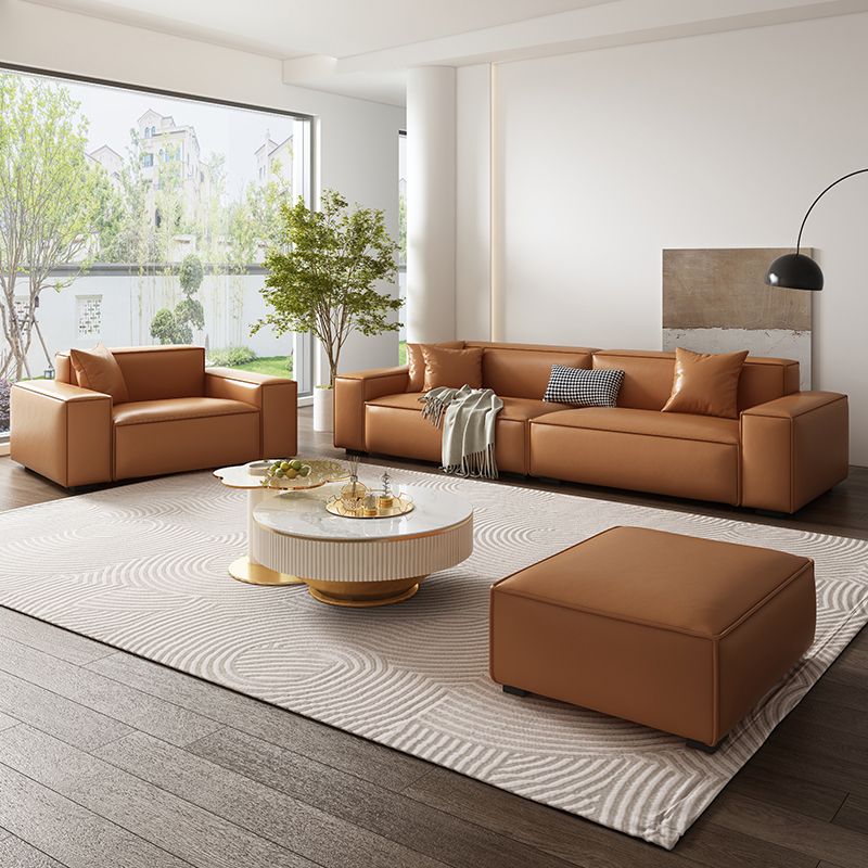 Vintage Genuine Leather Orange Cushions Square Arm Living Room Settee Clearhalo 'furn' 'furn_sofas' 'Furniture' 'Living Room Furniture' 'Sofa' 'sofas' 1200x1200_800921a1-cd1a-4c5a-bec6-7f577a3fd1b7