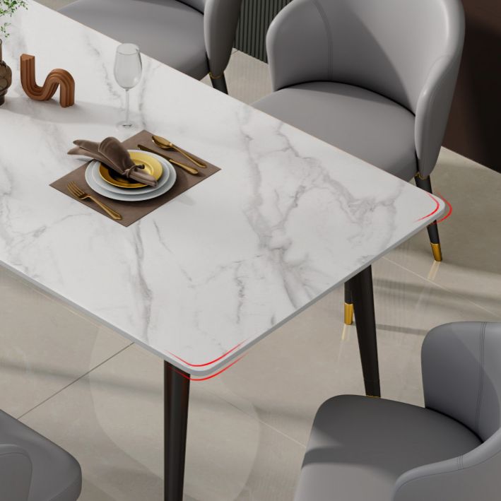 Glam Sintered Stone Kitchen Dining Table White Kitchen Dining Table with 4 Legs Base Clearhalo ' dining_table' 'Dining Tables & Seating' 'Dining Tables' 'furn' 'furn_dining_table' 'Furniture' 'furniture_dining_table' 'Kitchen & Dining Furniture' 'kitchen&dining_furn' 'kitchen' 'kitchen_dining_table' 1200x1200_8009cdf0-aff4-4630-8d38-e81c1309d092
