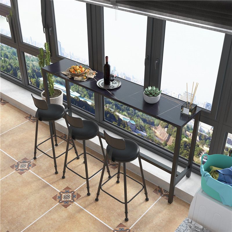Modern Marble Bar Table with Rectangle Table Top Black Trestle Table - 42" H, Only Table Clearhalo 'Bar Furniture' 'Bar Tables' 'bar_tables' 'furn' 'furn_bar_tables' 'Furniture' 'furniture_bar_tables' 'Kitchen & Dining Furniture' 1200x1200_800aa115-7a9a-43ff-99a5-949abc57df04