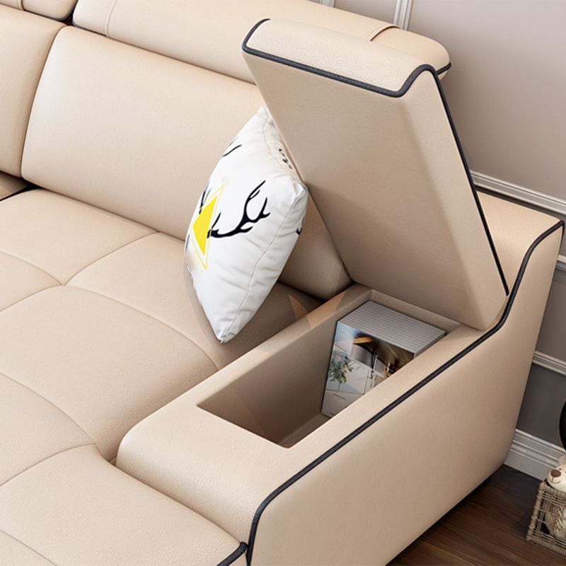 Vintage 4-seat Linen/Faux Leather Sofa Pillow Top Arm Sofa for Living Room Clearhalo 'furn' 'furn_sectionals' 'Furniture' 'furniture_sectionals' 'Living Room Furniture' 'Sectionals' 1200x1200_800af764-2cdd-4971-b561-cf4205790e7a