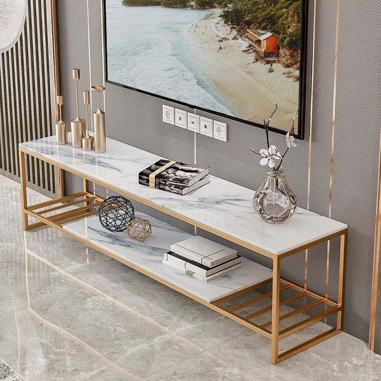 17.72 "H TV Style Glam Style Open Rangement Console TV avec 2 étagères pour le salon