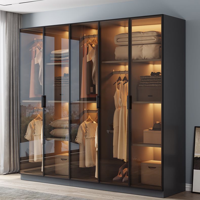 Freestanding Tempered Glass Wardrobe Modern Wardrobe with Garment Rod Clearhalo 'Armoires & Wardrobes' 'armoires_wardrobes' 'Bedroom Furniture' 'furn' 'furn_armoires_wardrobes' 'Furniture' 1200x1200_80114532-e824-4728-b585-71f9b672e56f