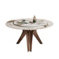 Round Convertible Dining Table Modern Stone Top Pedestal Table in Gold