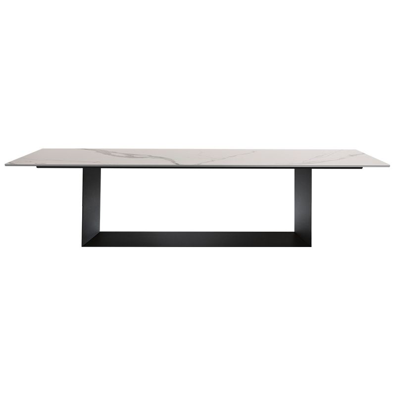 Sintered Stone Top Dining Table Industrial Kitchen Table with Black Metal Pedestal Clearhalo ' dining_table' 'Dining Tables & Seating' 'Dining Tables' 'furn' 'furn_dining_table' 'Furniture' 'furniture_dining_table' 'Kitchen & Dining Furniture' 'kitchen&dining_furn' 'kitchen' 'kitchen_dining_table' 1200x1200_8014e90c-1b7d-4933-9519-0b67815eaaac