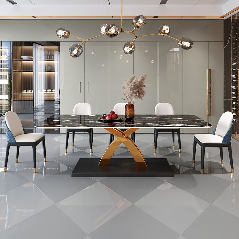 Glam Style Sintered Stone Table Rectangle Table with Metal Legs for Kitchen Clearhalo 'Dining Tables & Seating' 'Dining Tables' 'dining_table' 'furn' 'furn_dining_table' 'Furniture' 'Kitchen & Dining Furniture' 1200x1200_8016bf87-5463-4b4c-aee7-08f2f2508168