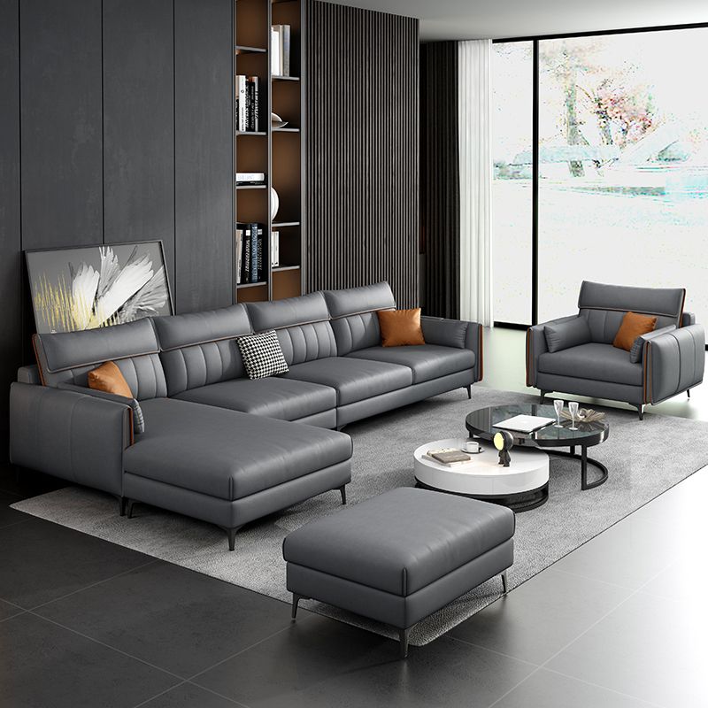 133.85" L x 70.86" W x 37.79" H Faux Leather Pillow Top Arm Sectional, Stain Resistant Clearhalo 'furn' 'furn_sectionals' 'Furniture' 'furniture_sectionals' 'Living Room Furniture' 'Sectionals' 1200x1200_80172143-1ebe-489a-b4fc-d7d7fda6f1e7