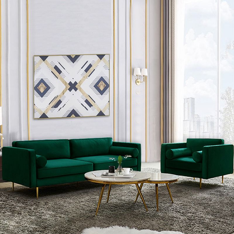タキシードアームソファモダンスタイルの緑のベルベットソファが金属脚