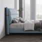 Lederen gestoffeerd rechthoekig paneelbed Standaard bedframe in blauw