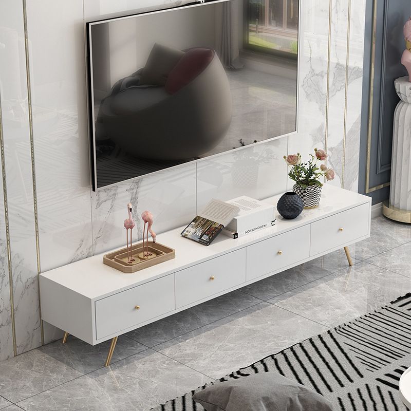 Stand de Wood TV Stand de estilo glamoroso Consola de TV de almacenamiento cerrado de color blanco con cajones