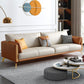 Faux Leather Square Arm Sofa with Chaise in Orange & Beige Loose Back Cushions Sofa Clearhalo 'furn' 'furn_sofas' 'Furniture' 'Living Room Furniture' 'Sofa' 'sofas' 1200x1200_801cacff-95a4-4d7a-8362-bfeca7156605