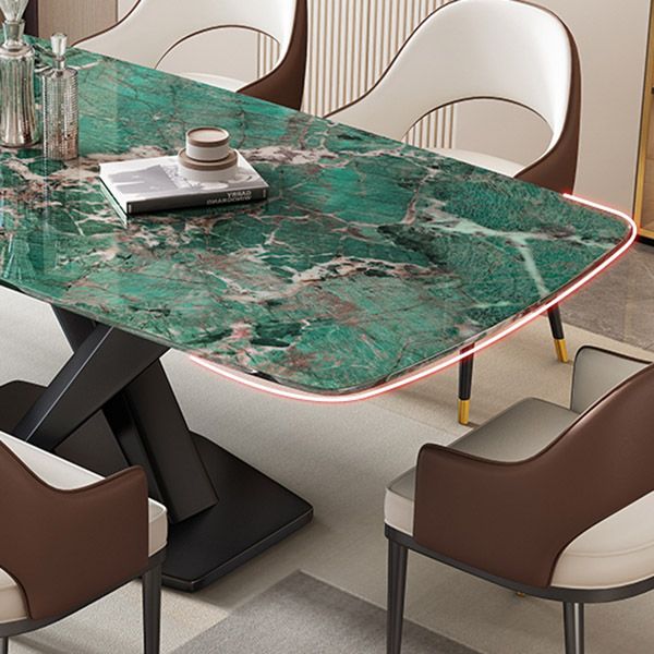 Mesa de comedor de piedra y metal Mesa de comedor rectangular moderna