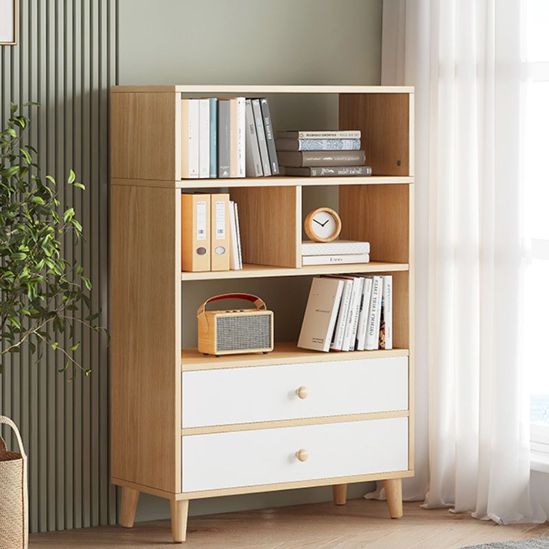 Engineered Wood Standard Bookshelf Modern Open Back Bookcase with Drawers