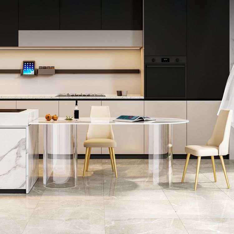 Sintered Stone Top Dining Table Modern White Table with Acrylic Double Pedestal Clearhalo 'Dining Tables & Seating' 'Dining Tables' 'dining_table' 'furn' 'furn_dining_table' 'Furniture' 'furniture_dining_table' 'Kitchen & Dining Furniture' 'kitchen' 'kitchen_dining_table' 1200x1200_8025afc5-b87c-482a-8102-b123ab2d3a72