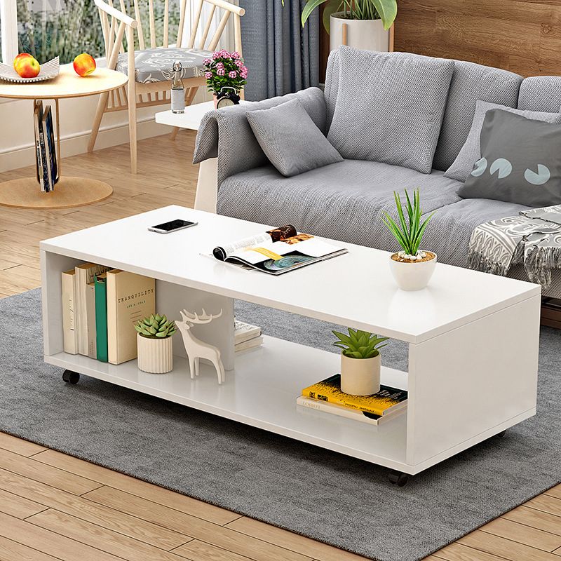 Modern Rectangle Coffee Table 15-inch Wooden Cocktail Table with Storage