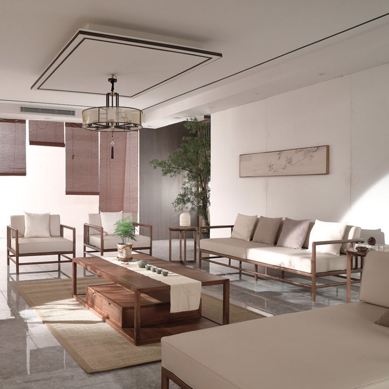 Tropical Loose Back Seating Square Arm Sofa in Brown and Beige