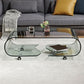 Modern Rectangle Glass Coffee Table Abstract Cocktail Table with Storage