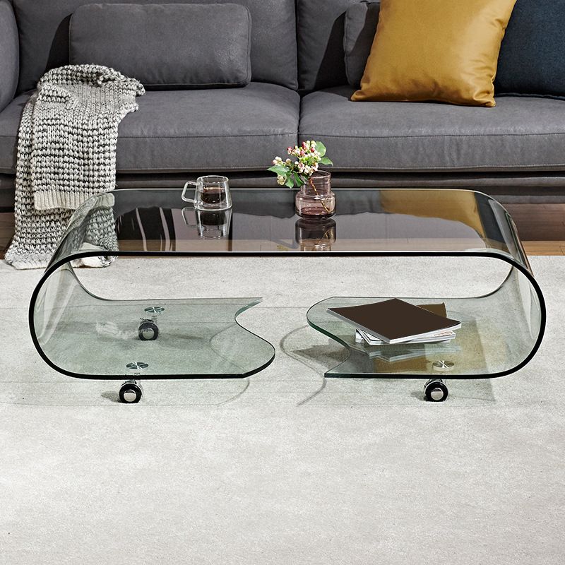Modern Rectangle Glass Coffee Table Abstract Cocktail Table with Storage