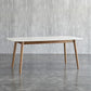 Stone Top Table Mid-Century Modern Dining Table with 4 Brown Wood Legs