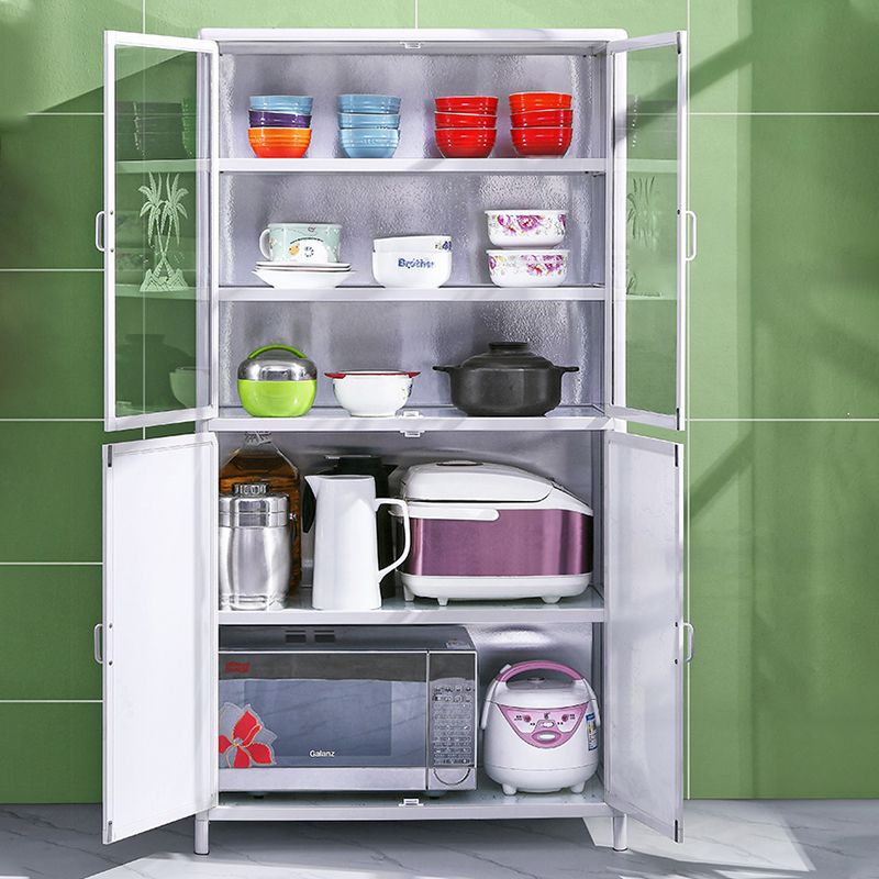 Tempered Glass Buffet Server 60-inch Height White Metal Frame Kitchen Server Clearhalo 'buffet_sideboard' 'Buffets & Sideboards' 'furn' 'furn_buffet_sideboard' 'Furniture' 'Kitchen & Dining Furniture' 1200x1200_8035a1c5-e3a4-45a0-b979-fefdbf44872d