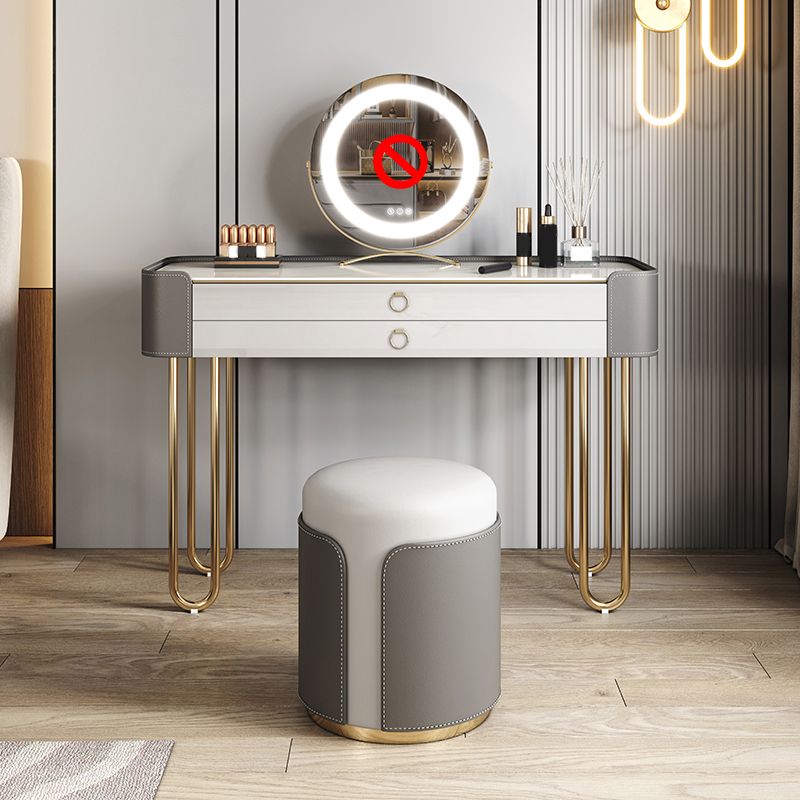 Bedroom Make-up Vanity Luxurious 2-Drawer Vanity Desk with Stool Clearhalo 'Bedroom Furniture' 'furn' 'furn_makeup_vanities' 'Furniture' 'Makeup Vanities' 'makeup_vanities' 1200x1200_803d38ac-fdf1-4d3a-b3e0-236301cebe7e