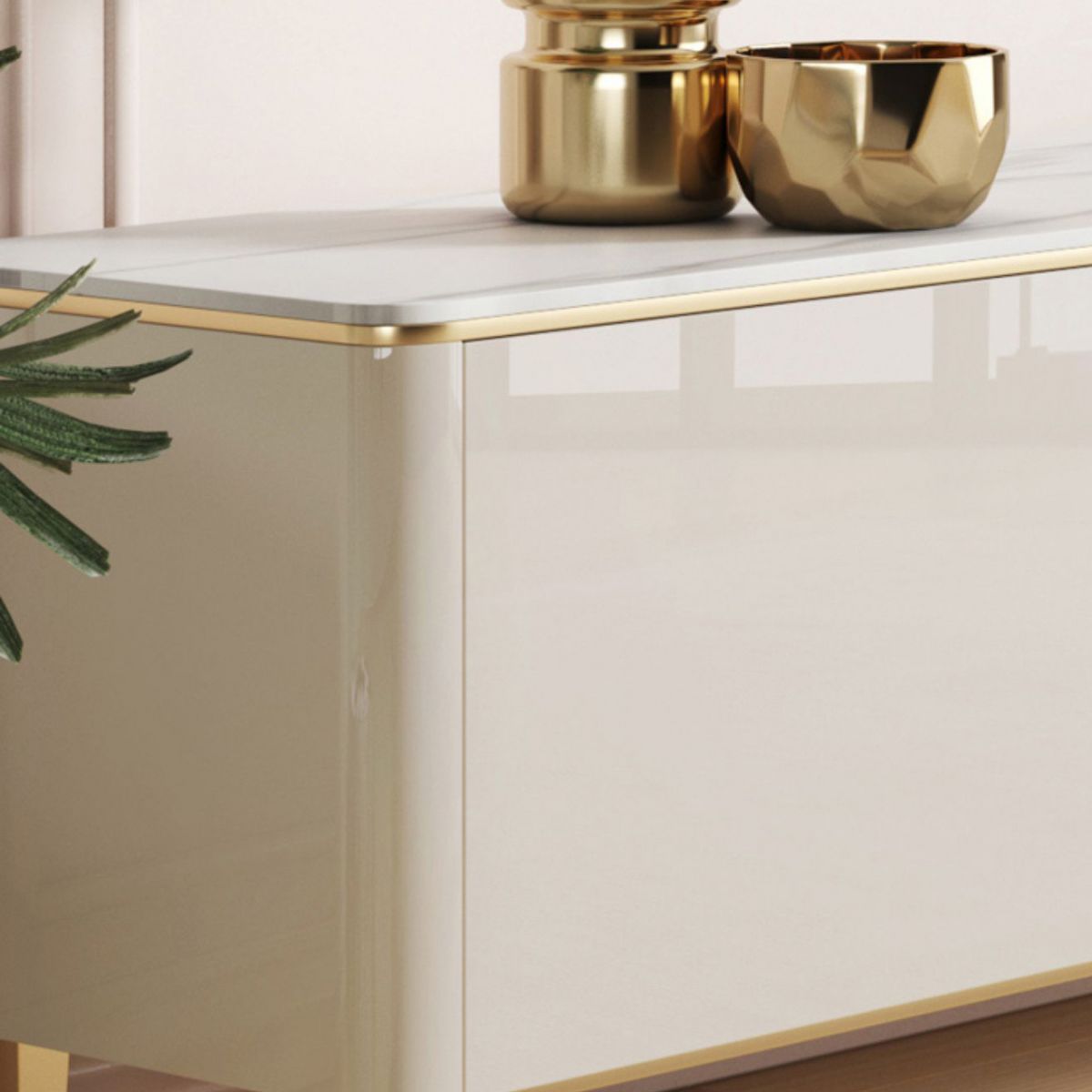 Singer de la consola de televisión de piedra sinterizada casera escandinava de televisión con patas de metal