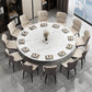 Modern Round Dining Table White and Black Metal Base Convertible Dining Table