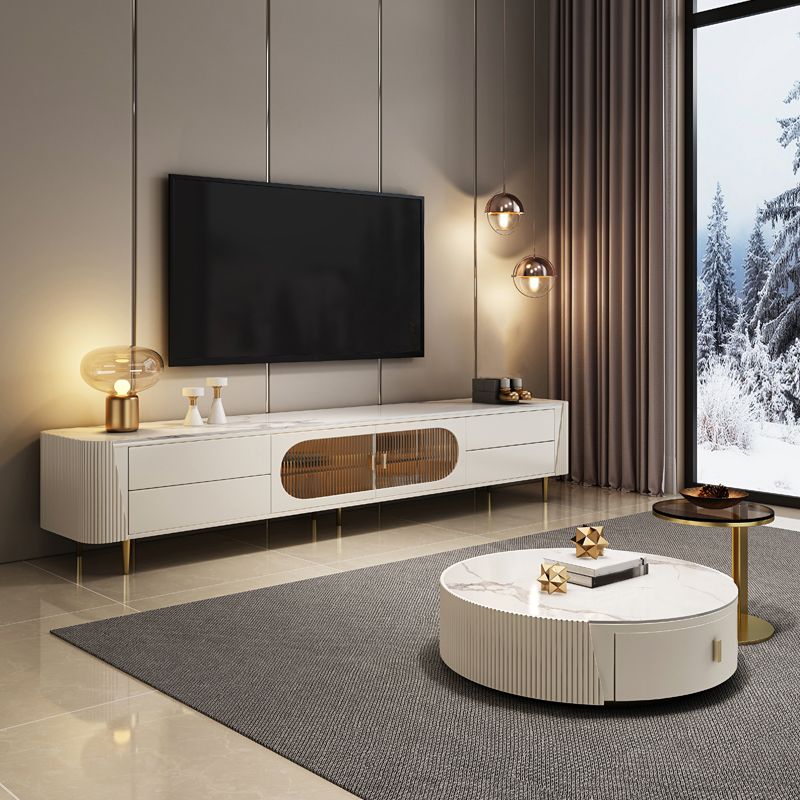 White Stone TV Stand Modern TV Media Stand with Legs for Living Room