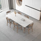 Modern Sintered Stone White Table Dining Table with Wooden Base and 4 Legs