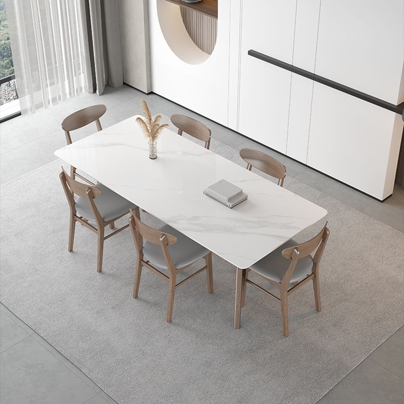 Modern Sintered Stone White Table Dining Table with Wooden Base and 4 Legs