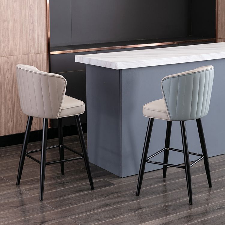 Contemporary Metal Upholstered Barstool Indoor Bar Stool with Iron Legs and Low Back Clearhalo 'Bar Furniture' 'Bar Stools' 'bar_stools' 'furn' 'furn_bar_stools' 'furniture_bar_stools' 'Kitchen & Dining Furniture' 'kitchen&dining_furn' 'kitchen' 'kitchen_furn' Furniture' 1200x1200_804dd288-366f-4f8a-a9d1-471bf71fa654