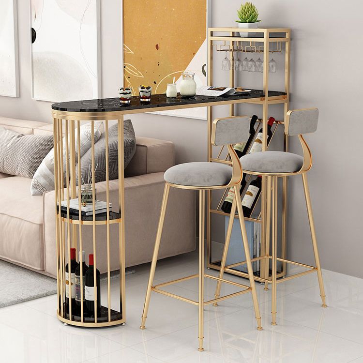 Modern Gold Iron Bar Dining Table Faux Marble Top Indoor Bistro Table with Wine Rack Clearhalo 'Bar Furniture' 'Bar Tables' 'bar_tables' 'furn' 'furn_bar_tables' 'Furniture' 'furniture_bar_tables' 'Kitchen & Dining Furniture' 1200x1200_8055ae77-0aef-47c7-a150-c62200993cc1