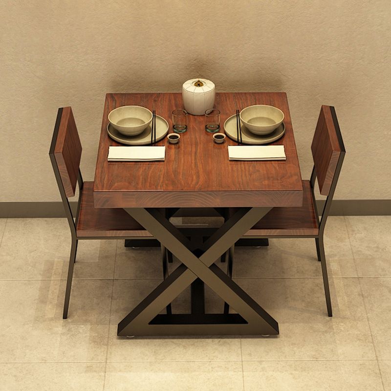 Industrial Solid Wood Dinner Room Kitchen Table Brown Square Trestle Table for Dining Room Clearhalo ' dining_table' 'Dining Tables & Seating' 'Dining Tables' 'furn' 'furn_dining_table' 'Furniture' 'furniture_dining_table' 'Kitchen & Dining Furniture' 'kitchen&dining_furn' 'kitchen' 'kitchen_dining_table' 1200x1200_80567d8f-8d80-40cc-b7fd-709d524e3623