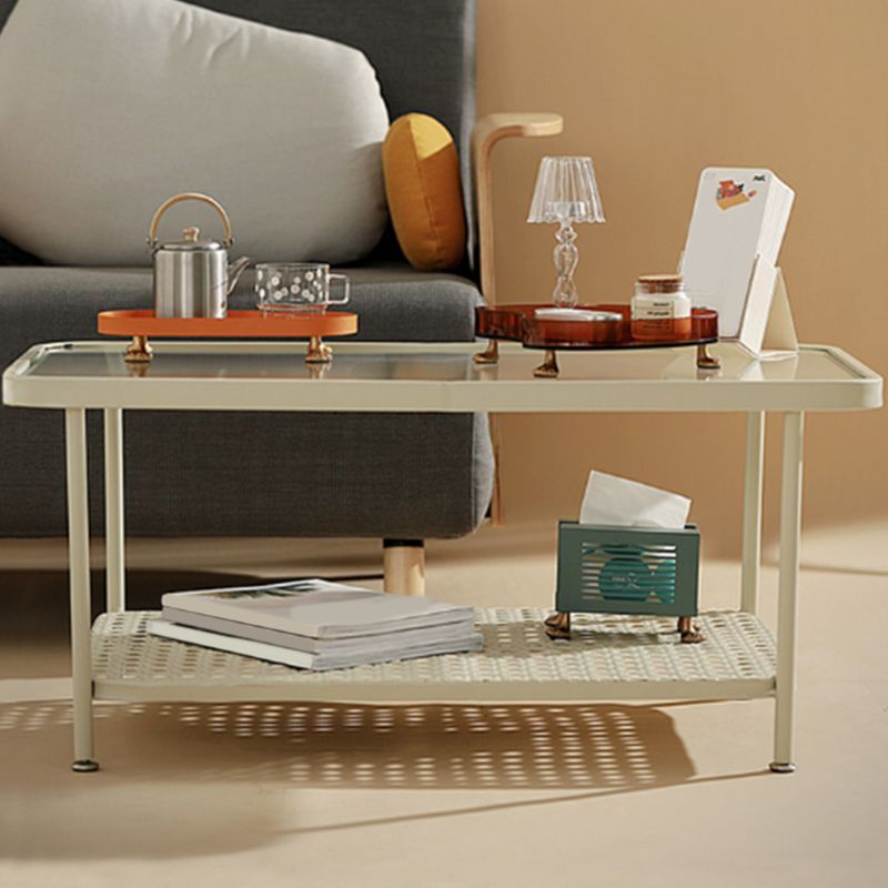 Four Legs Glass Coffee Table Shelf Included Geometric Single Cocktail Table Clearhalo 'Coffee & Accent Tables' 'Coffee Tables' 'coffee_tables' 'furn' 'furn_coffee_tables' 'Furniture' 'Living Room Furniture' 1200x1200_8057f0ca-2fba-4d6d-96a6-7c16d6a323d7