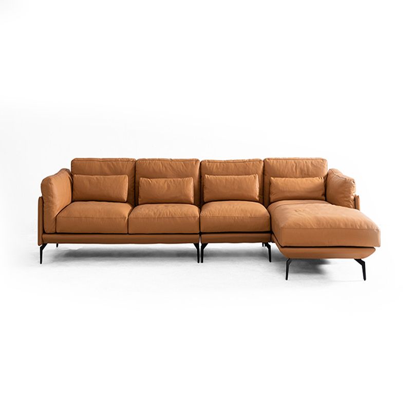 Genuine Leather Square Arm Bench Seating with Bolster Pillows Brown Settee Furniture Clearhalo 'furn' 'furn_sectionals' 'Furniture' 'furniture_sectionals' 'kitchen' 'kitchen_sectionals' 'Living Room Furniture' 'Sectionals' 1200x1200_805fec01-f53a-43cf-8831-b8ffbac031dc