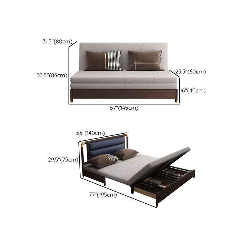 Divano letto in legno in legno massiccio di divano di lino convertibile in grigio