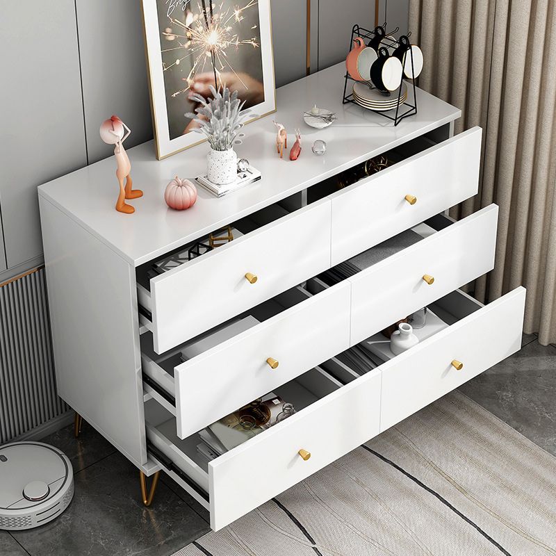 Contemporary White Wooden Chest with Drawers and Metal Legs Accent Chest