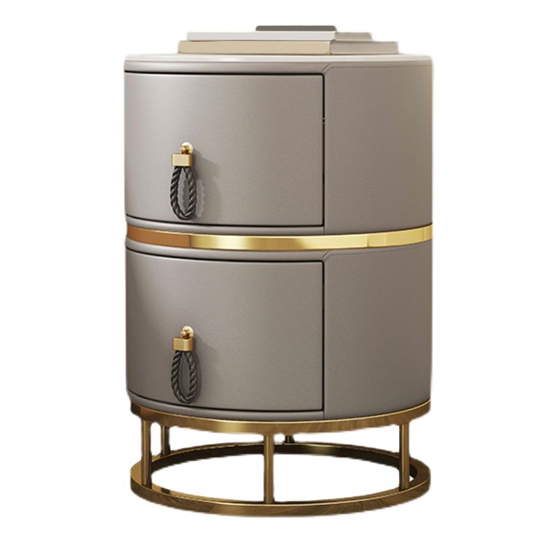 Glam Stone Top Nightstand 20 inch H 2-Drawer Faux Leather Night Table