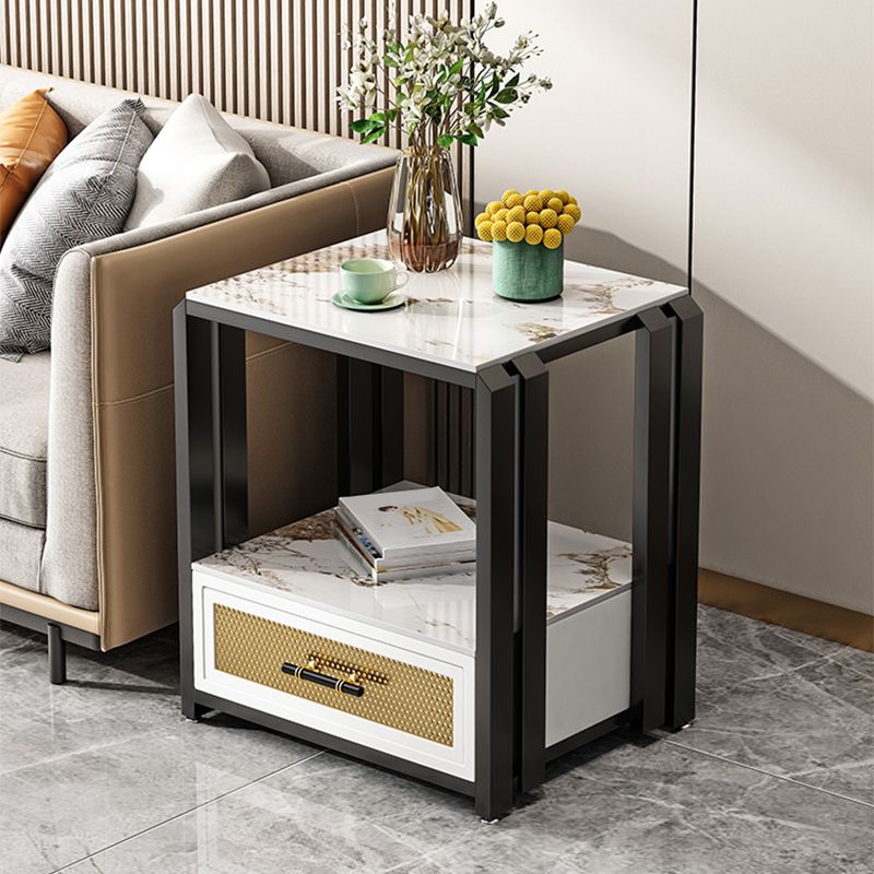 Frame Glam Style Side Table 21.6" Tall Stone Top Side Table with Storage Clearhalo 'Coffee & Accent Tables' 'End & Side Tables' 'end_side_tables' 'furn' 'furn_end_side_tables' 'Furniture' 'Living Room Furniture' 1200x1200_8069d843-5b95-4784-889e-d22b8fdb62c4