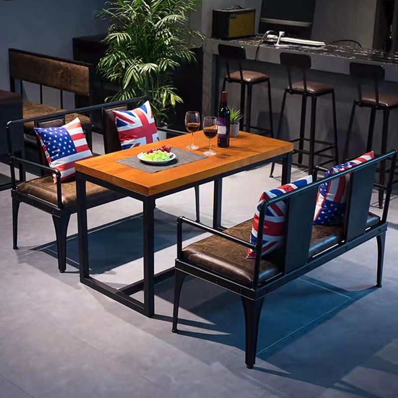 Industrial Indoor Dining Table Brown Wood Top Table with Metal Frame Clearhalo 'Dining Tables & Seating' 'Dining Tables' 'dining_table' 'furn' 'furn_dining_table' 'Furniture' 'Kitchen & Dining Furniture' 1200x1200_80725525-6253-464f-ad00-3bca3e402929