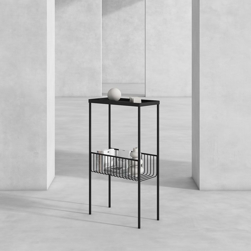 Rectangle Glass/ Metal Top Side Table 27.5" Tall 4 Legs End Table with Shelf