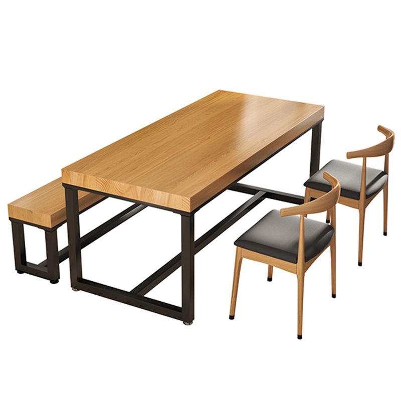 Industrial Solid Wood Dining Table Rectangle Table in Brown with Metal Trestle Base Clearhalo ' dining_table' 'Dining Tables & Seating' 'Dining Tables' 'furn' 'furn_dining_table' 'Furniture' 'furniture_dining_table' 'Kitchen & Dining Furniture' 'kitchen&dining_furn' 'kitchen' 'kitchen_dining_table' 1200x1200_8077a8fa-31f0-4fdc-b55a-a2cc18977d0b