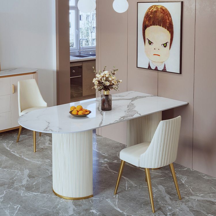 Stone Top Dining Table Modern Dining Table with Sled Base in White